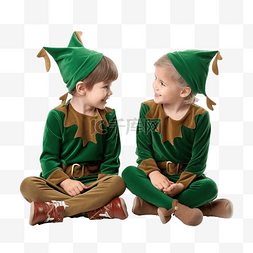 男生思考卡通人物图片_快乐可爱的小男孩和女孩穿着绿色