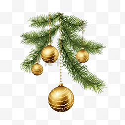松树枝上挂着的圣诞金色球插画