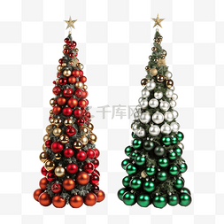 圣诞树用球珠花环装饰前后准备庆