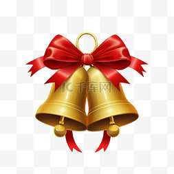 金色的钟声圣诞装饰与红丝带矢量