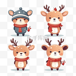 老人系列插画图片_可爱的圣诞驯鹿系列用于圣诞装饰