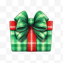 圣诞礼物矢量图片_绿色格子礼物，带大红色蝴蝶结圣