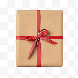 牛皮纸纸图片_用牛皮纸和红丝带包裹的圣诞礼物