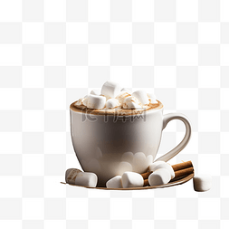 热巧克力杯图片_深色木板上的圣诞杯咖啡和棉花糖