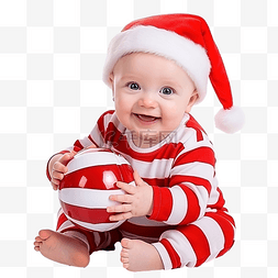一个穿着红白圣诞服装的一岁可爱
