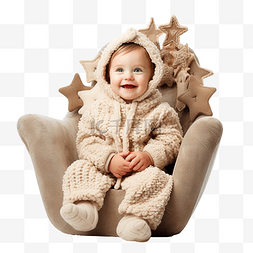 有孩子的家图片_穿着针织连体衣的可爱宝宝坐在柔