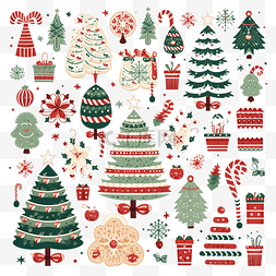 圣诞球红图片_带有传统圣诞符号和装饰元素的大