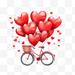 气球的心图片_红色巡洋舰自行车心情人节插画心