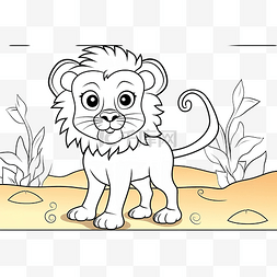 素描学校图片_有趣的卡通狮子着色页矢量图