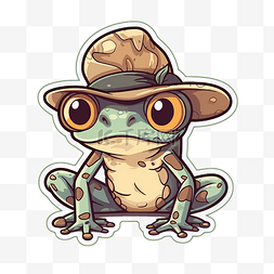 戴帽子青蛙图片_贴纸显示一只青蛙戴着棕色帽子 