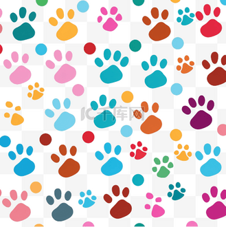 小猫走高清图片大全_不同动物卡通风格的五彩爪印无缝方形图案