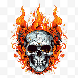 骷髅头纹身图片_万圣节排版，带有火的渐变和可爱
