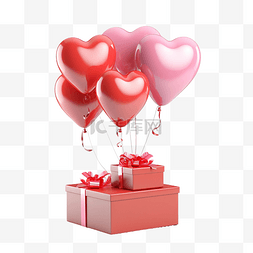 五彩心气球图片_3d 渲染情人节礼物与气球