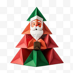 红色圣诞树折纸图片_快乐的圣诞老人坐在红色和绿色的
