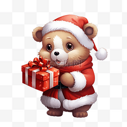 卡通穿着图片_可爱的熊送圣诞礼物卡通动物穿着