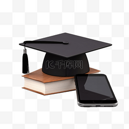 书本和手机图片_打开书本和毕业帽，配有文凭滚动