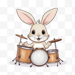 坐着的兔子图片_兔子演奏音乐可爱的动物演奏鼓乐