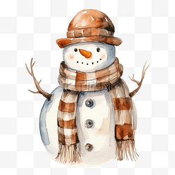 雪人和圣诞老人图片_水彩雪人与棕色无檐小便帽帽子和