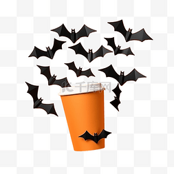 飞出礼盒图片_黑蝙蝠的万圣节假期组合物从橙色