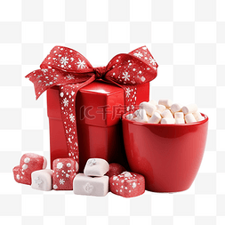 红色陶瓷杯用可可和棉花糖