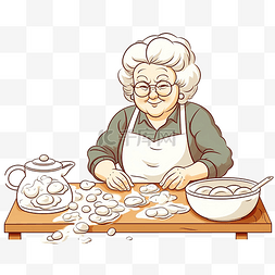 饺子插图图片_奶奶用面团和肉末烹制传统的自制