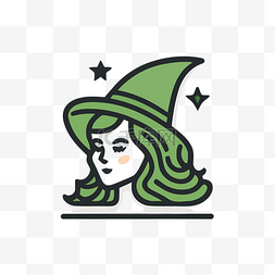 戴着绿色女巫帽子的女人 向量