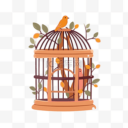 笼子剪贴画 笼子里一只橙色小鸟