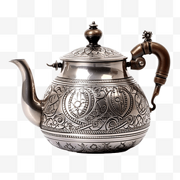 青铜立人像图片_具有艺术雕花的古董金属茶壶