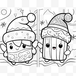 果酱面包卡通图片_卡哇伊圣诞果酱和面包卡通着色页