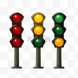 红绿灯透明素材图片_交通灯在夜间设置为卡通风格的红