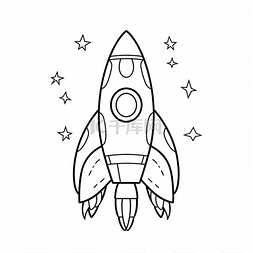简单白色线条图片_带星星的火箭飞船的线条图