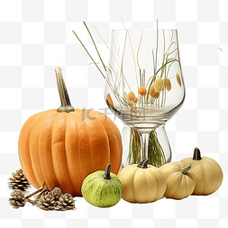 十一月背景图片_静物与南瓜玻璃花瓶与续断和青苹