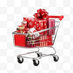 白色纸礼盒图片_圣诞礼物和购物车上的白色隔离
