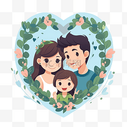 可爱夫妻图片_幸福家庭卡通平面风格的心花环
