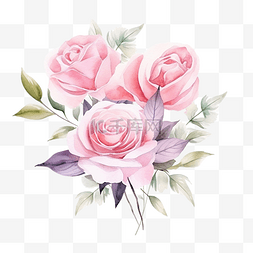 美丽玫瑰花图片_粉红色柔和的水彩玫瑰花花束排列