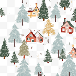 房屋小屋图片_冬季景观矢量无缝图案与舒适的房