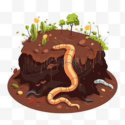 蚯蚓堆肥图片_蚯蚓堆肥剪贴画蚯蚓卡通插图自然