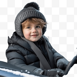 森林公路图片_可爱的男孩坐在白雪皑皑的冬季森