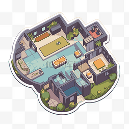 平面卡通房子图片_显示一座带有岛屿剪贴画的房子的