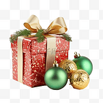 圣诞礼品盒，里面有三个小圣诞树玩具