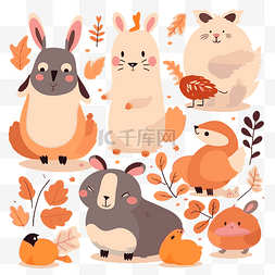 卡通兔子图片_可爱的秋天动物 向量