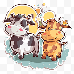卡通小牛背景图片_背景剪贴画上蓝色的可爱牛和小牛