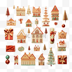 圣诞卡通装饰品图片_圣诞玩具礼物和圣诞树装饰品的集