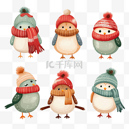 一套可爱的圣诞鸟冬季配饰帽子围