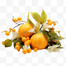 中心化的网络结构图片_感恩节中心装饰有橙色南瓜雪莓叶
