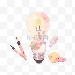 灯泡思考图片_简约风格的灯泡和铅笔插图