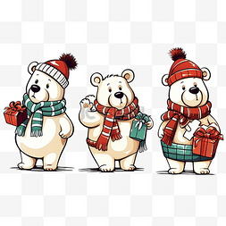 玩具雪花片图片_一组有趣的北方熊，带圣诞礼物熊