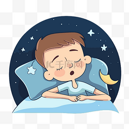 打鼾剪贴画卡通男孩躺在床上有星