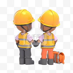 工业景观图片_3d 孤立的现场工人，身穿橙色背心