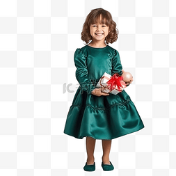 搞笑女图片_穿着圣诞服装的快乐小女孩孤立地
